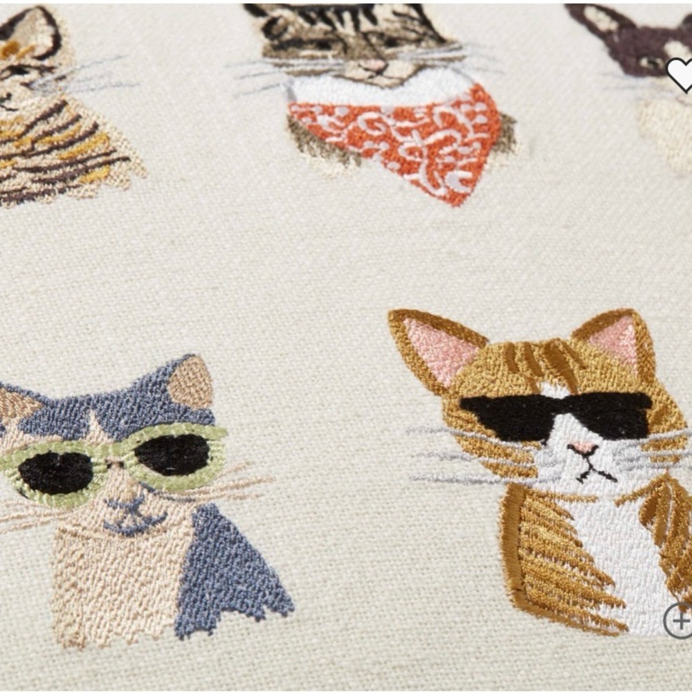 Rifle Paper Co Embroidered 22” Cat Pillow (Cover&Insert Included) - Picture 2 of 7